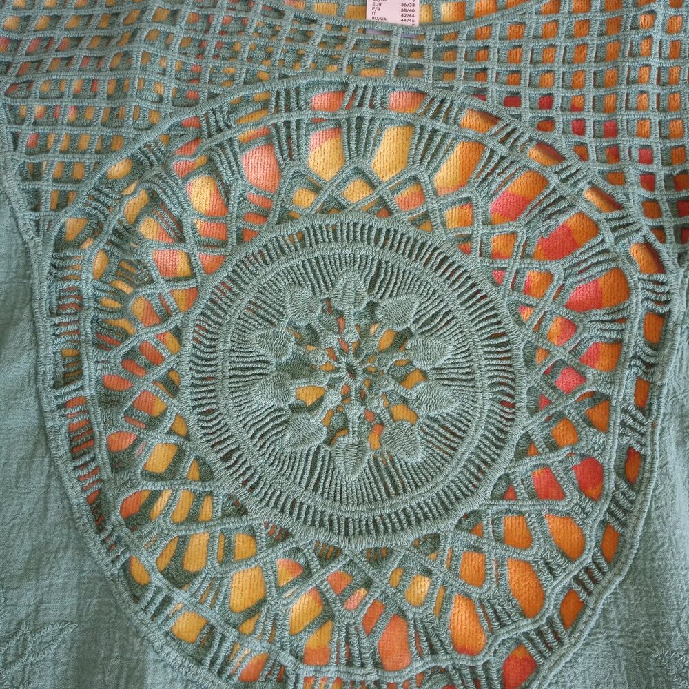 Trendy teal Boho open crochet top shirt cover up - Picture 9 of 15